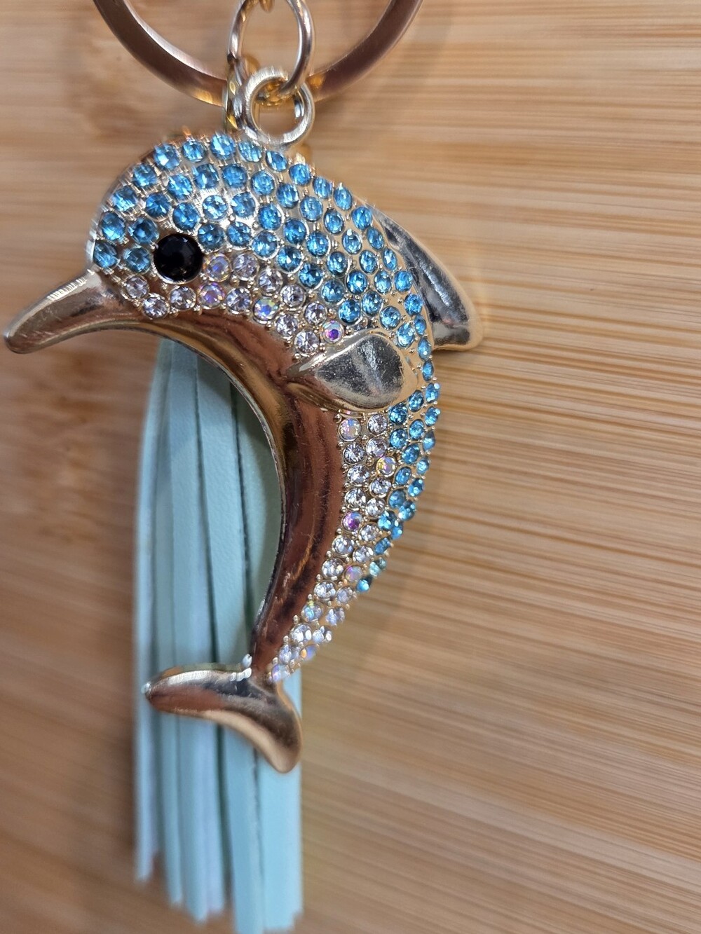 🐬 Bling Rhinestone Dolphin Keychain with Mint Green Tassel 🐬